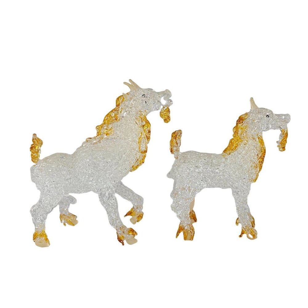 Pair Of Spun Glass Goats With Golden Accents Figurines Anatomically Correct